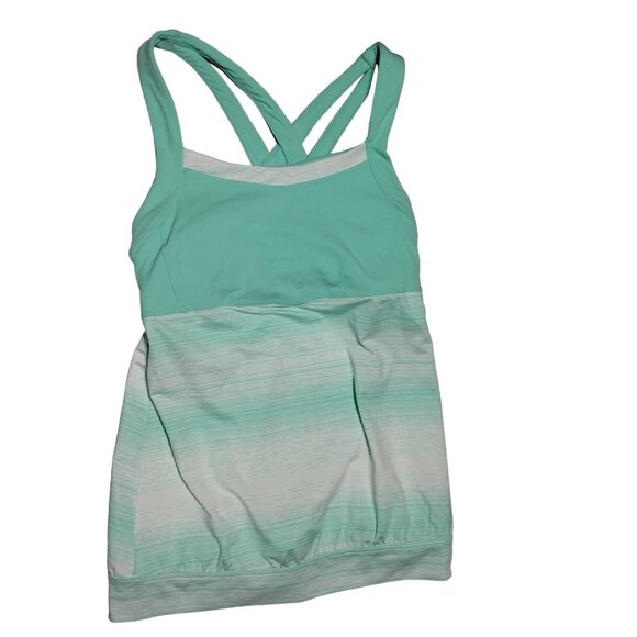 Athleta Double Strap Tankini Top Scoop Neck Green and White‎ Size XS - Picture 1 of 4